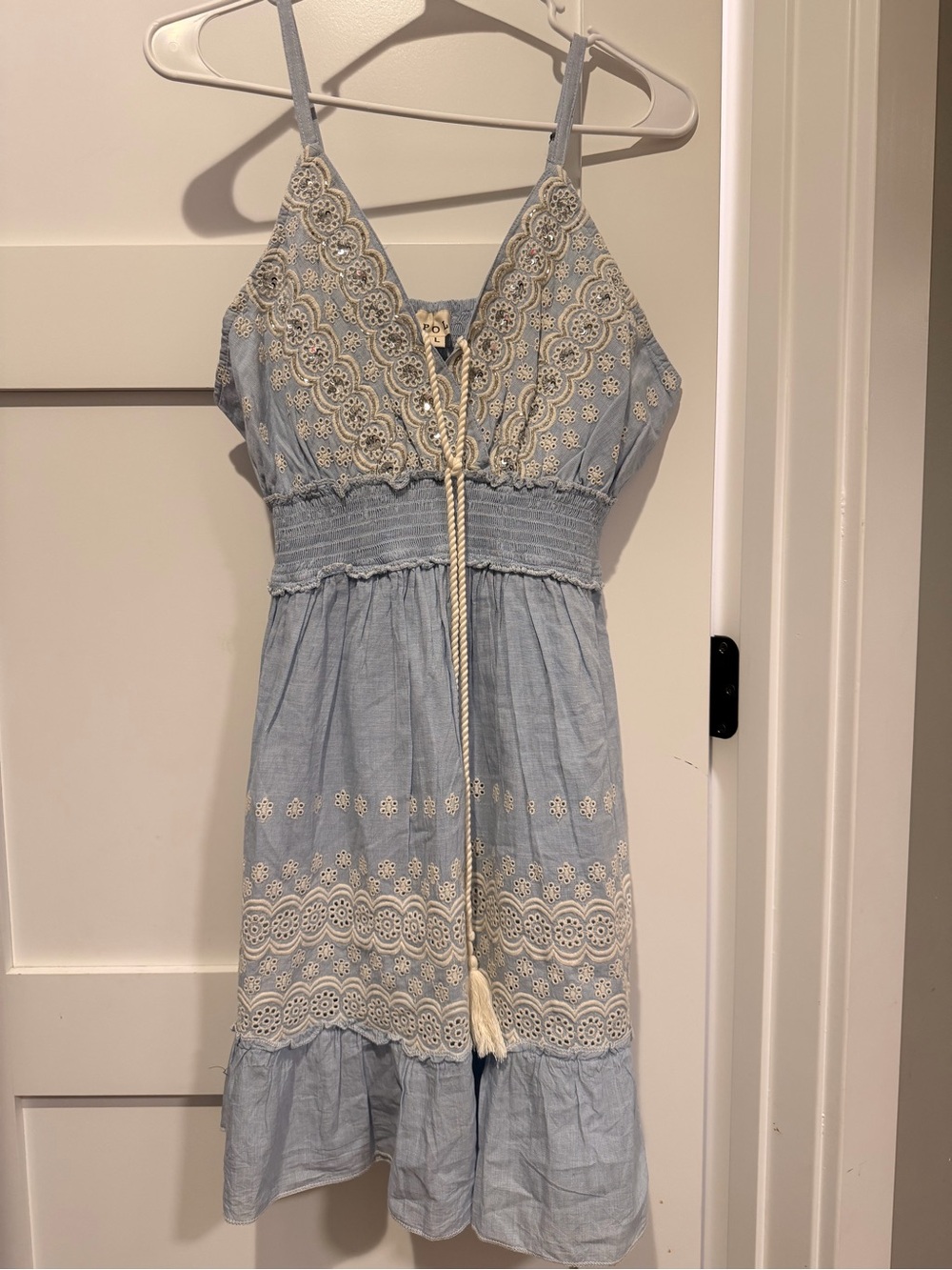 POL Light Blue Eyelet Lace Summer Dress